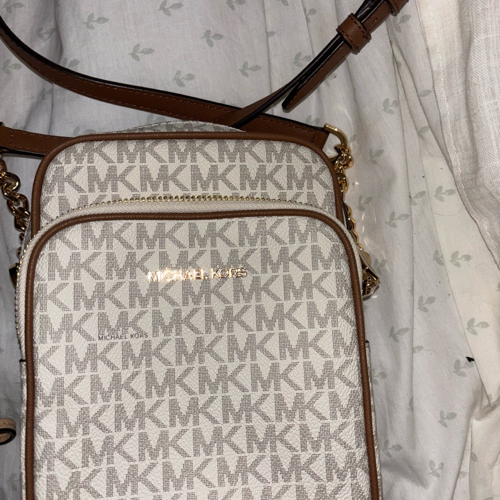 Michael Kors Beige and Brown Monogram Crossbody